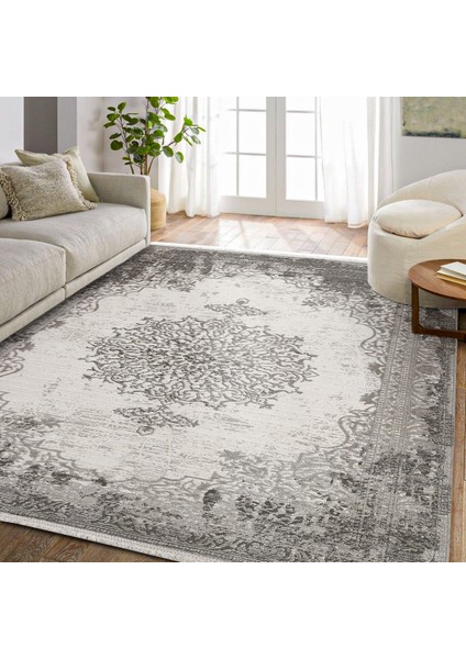 Gri Klasik Etnik Modern Desenli Pamuk Makinada Yıkanabilir Hav Toz Vermez Leke Tutmayan Kaymaz Taban Dijital Makine Baskı Salon Yolluk Mutfak Halı fiyatları