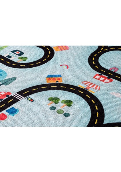 Almelo Çocuk Mavi Polyester Dikdörtgen Modern Desenli Pamuk Makinada Yıkanabilir Hav Toz Vermez Leke Tutmayan Kaymaz Taban Dijital Makine Baskı Salon Yolluk Mutfak Halı indirimleri