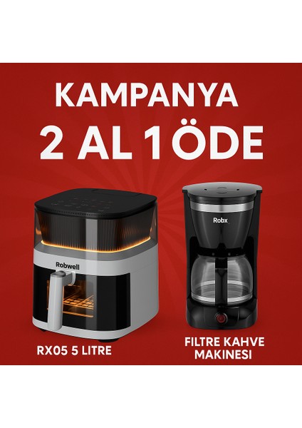 Robwell Rxo5 Son Teknoloji Otomatik Buhar Püskürtmeli Airfryer 10 Renkli Işıklı Menü