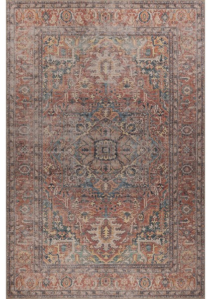 Pampelonne Eskitme Kırmızı Polyester Daire Modern Desenli Pamuk Makinada Yıkanabilir Hav Toz Vermez Leke Tutmayan Kaymaz Taban Dijital Makine Baskı Salon Yolluk Mutfak Halı fiyatları