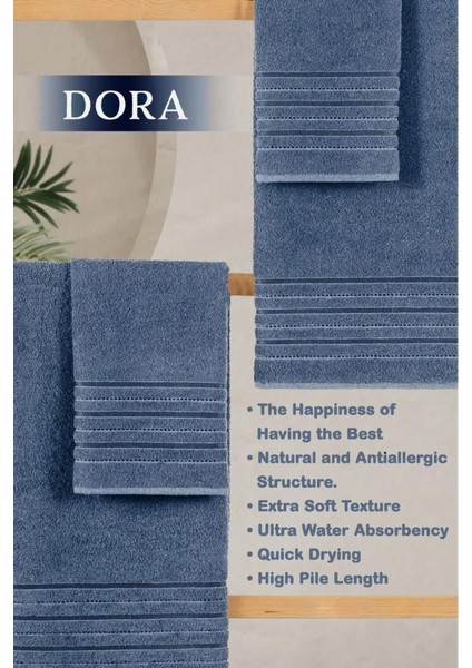 4 Lü Banyo Havlusu Seti Dora Indigo - 70X140cm x2 / 50x90cm x2