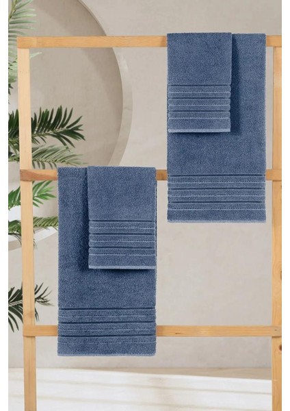 4 Lü Banyo Havlusu Seti Dora Indigo - 70X140cm x2 / 50x90cm x2 modelleri