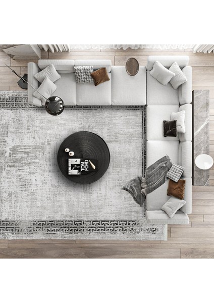 Gri Geometrik Etnik Modern Desenli Pamuk Makinada Yıkanabilir Hav Toz Vermez Leke Tutmayan Kaymaz Taban Dijital Makine Baskı Salon Yolluk Mutfak Halı modelleri