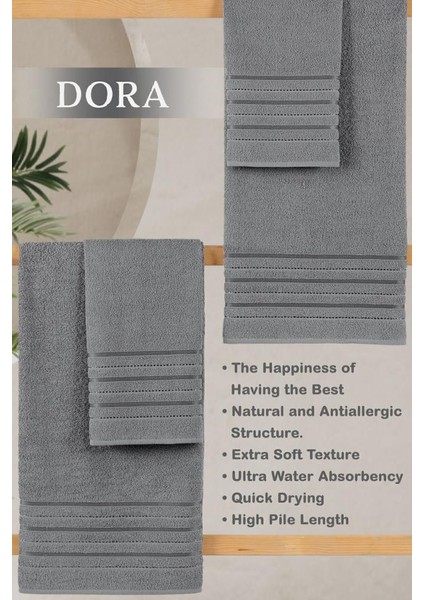 4 Lü Banyo Havlusu Seti Dora Gri - 70X140cm x2 / 50x90cm x2