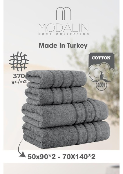4 Lü Banyo Havlusu Seti Dora Gri - 70X140cm x2 / 50x90cm x2 fiyatları