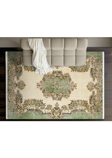 Yeşil Klasik Etnik Modern Desenli Pamuk Makinada Yıkanabilir Hav Toz Vermez Leke Tutmayan Kaymaz Taban Dijital Makine Baskı Salon Yolluk Mutfak Halı fiyatları