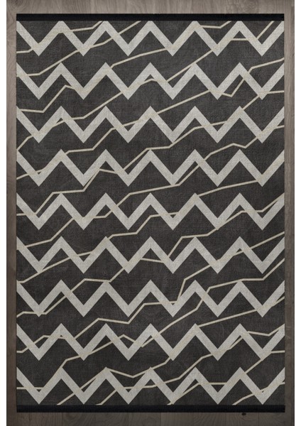 Zikzak Gri Pamuk Dikdörtgen Modern Desenli Pamuk Makinada Yıkanabilir Hav Toz Vermez Leke Tutmayan Kaymaz Taban Dijital Makine Baskı Salon Yolluk Mutfak Halı