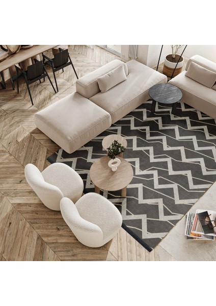 Zikzak Gri Pamuk Dikdörtgen Modern Desenli Pamuk Makinada Yıkanabilir Hav Toz Vermez Leke Tutmayan Kaymaz Taban Dijital Makine Baskı Salon Yolluk Mutfak Halı modelleri