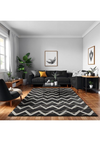 Zikzak Gri Pamuk Dikdörtgen Modern Desenli Pamuk Makinada Yıkanabilir Hav Toz Vermez Leke Tutmayan Kaymaz Taban Dijital Makine Baskı Salon Yolluk Mutfak Halı fırsatları