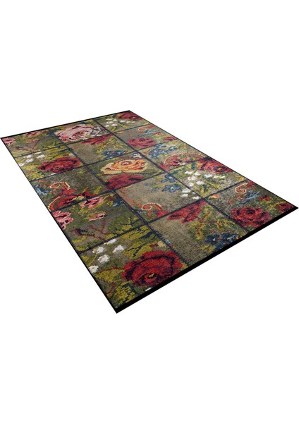 Manitoba Yeşil Patchwork Etnik Modern Desenli Makinada Yıkanabilir Hav Toz Vermez Leke Tutmayan Kaymaz Taban Dijital Makine Baskı Salon Yolluk Mutfak Halı fiyatları