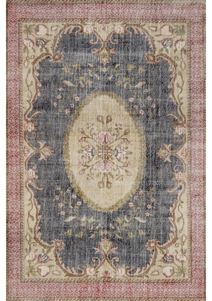 Lacivert Klasik Etnik Modern Desenli Pamuk Makinada Yıkanabilir Hav Toz Vermez Leke Tutmayan Kaymaz Taban Dijital Makine Baskı Salon Yolluk Mutfak Halı