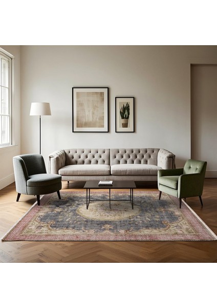 Lacivert Klasik Etnik Modern Desenli Pamuk Makinada Yıkanabilir Hav Toz Vermez Leke Tutmayan Kaymaz Taban Dijital Makine Baskı Salon Yolluk Mutfak Halı fırsatları