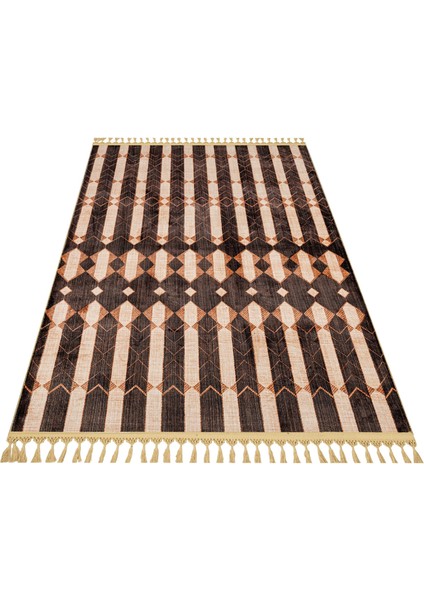 Prithvi Kahverengi Modern Etnik Desenli Kadife Makinada Yıkanabilir Hav Toz Vermez Leke Tutmayan Kaymaz Taban Dijital Makine Baskı Salon Yolluk Mutfak Halı fiyatları