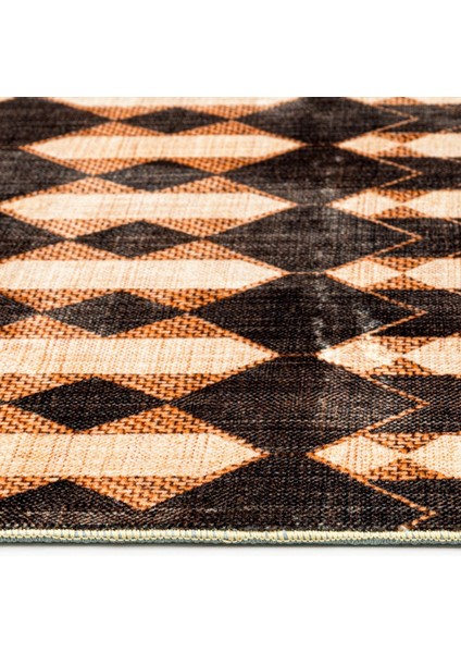 Prithvi Kahverengi Modern Etnik Desenli Kadife Makinada Yıkanabilir Hav Toz Vermez Leke Tutmayan Kaymaz Taban Dijital Makine Baskı Salon Yolluk Mutfak Halı modelleri