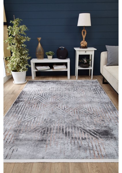 Necefabad Gri Modern Etnik Desenli Makinada Yıkanabilir Hav Toz Vermez Leke Tutmayan Kaymaz Taban Dijital Makine Baskı Salon Yolluk Mutfak Halı modelleri