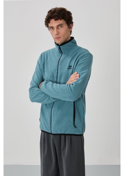 Mint Yeşili Yazı Nakışlı Dik Yaka Fermuarlı Standart Kalıp Erkek Sweatshirt Polar - 87992 indirimleri