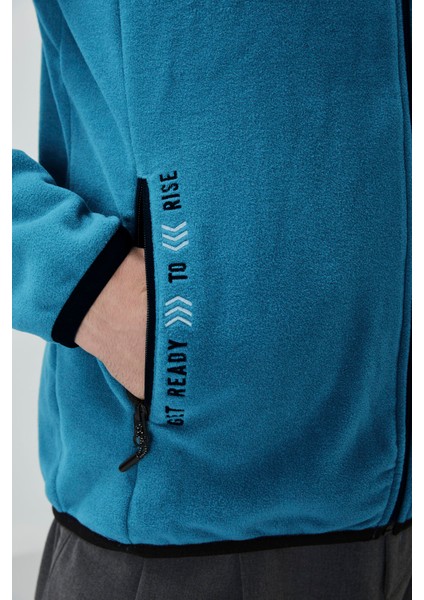Zümrüt Yazı Nakışlı Dik Yaka Fermuarlı Standart Kalıp Erkek Sweatshirt Polar - 87992 fırsatları