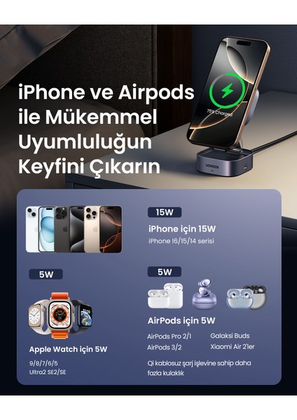 2-In-1 Magsafe Kablosuz Hızlı Şarj Standı - 35316
