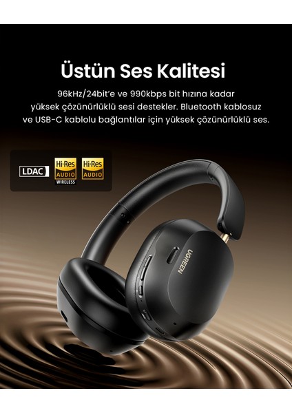 HiTune Max5cHibrit Aktif Gürültü Engelleyici Kablosuz Kulak Üstü Kulaklık, Siyah, 35757