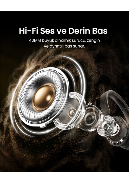 HiTune Max5cHibrit Aktif Gürültü Engelleyici Kablosuz Kulak Üstü Kulaklık, Siyah, 35757
