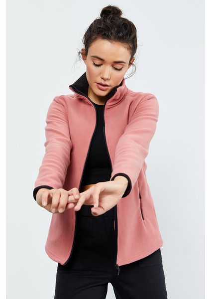 Yaban Gülü Dik Yaka Fermuarlı Rahat Form Kadın Polar Sweatshirt - 97173 modelleri