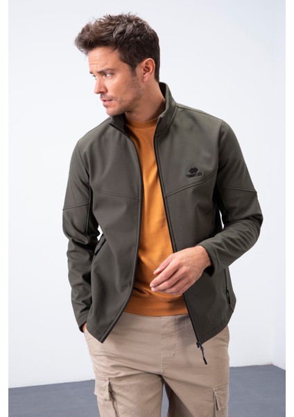 Haki Fermuarlı Dik Yaka Su ve Rüzgar Geçirmez Softshell Erkek Mont - 88050 modelleri