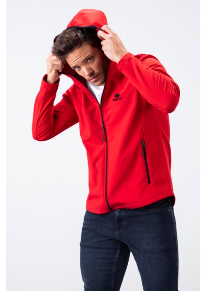 Kırmızı Fermuarlı Kapüşonlu Su ve Rüzgar Geçirmez Softshell Erkek Mont - 88051 modelleri