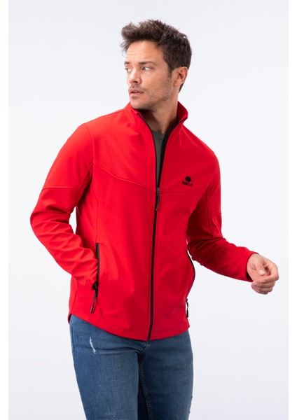 Kırmızı Fermuarlı Dik Yaka Su ve Rüzgar Geçirmez Softshell Erkek Mont - 88050 indirimleri