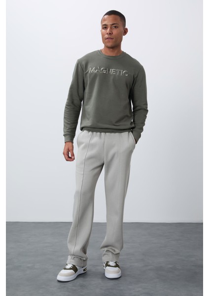 Çağla Yazı Nakışlı O Yaka Rahat Form İçi Polarlı Erkek Sweatshirt - 88020