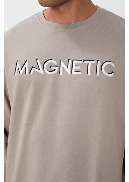 Camel Yazı Nakışlı O Yaka Rahat Form İçi Polarlı Erkek Sweatshirt - 88020 fiyatları