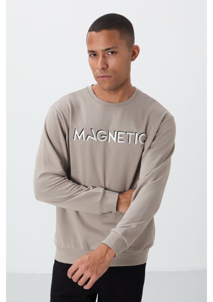 Camel Yazı Nakışlı O Yaka Rahat Form İçi Polarlı Erkek Sweatshirt - 88020 indirimleri