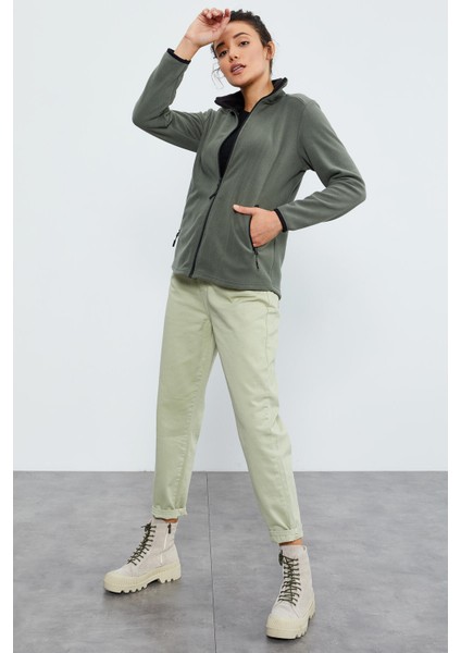 Çağla Dik Yaka Fermuarlı Rahat Form Kadın Polar Sweatshirt - 97173 fiyatları