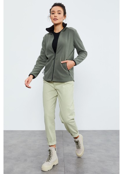 Çağla Dik Yaka Fermuarlı Rahat Form Kadın Polar Sweatshirt - 97173 fırsatları