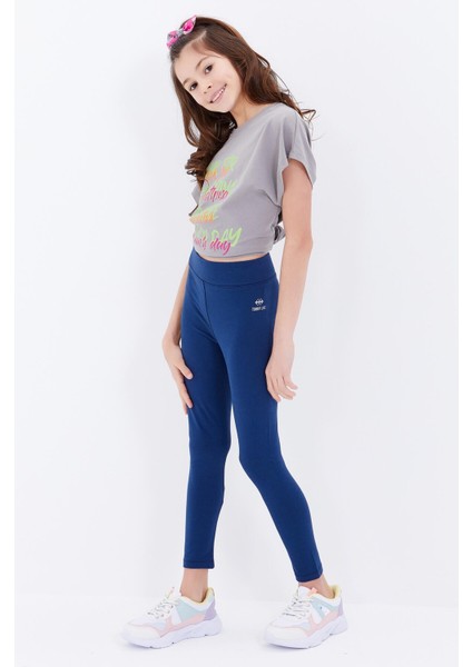 İndigo Yüksek Bel Dar Paça Kız Çocuk Tayt - 75047