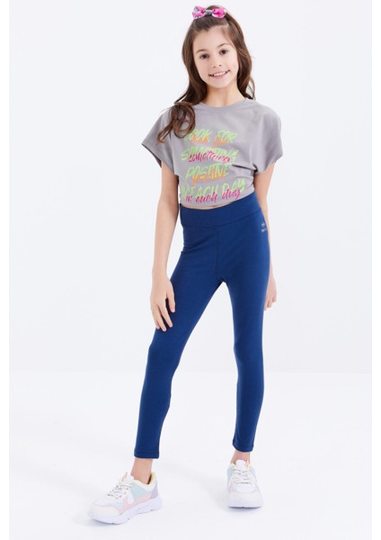 İndigo Yüksek Bel Dar Paça Kız Çocuk Tayt - 75047 modelleri