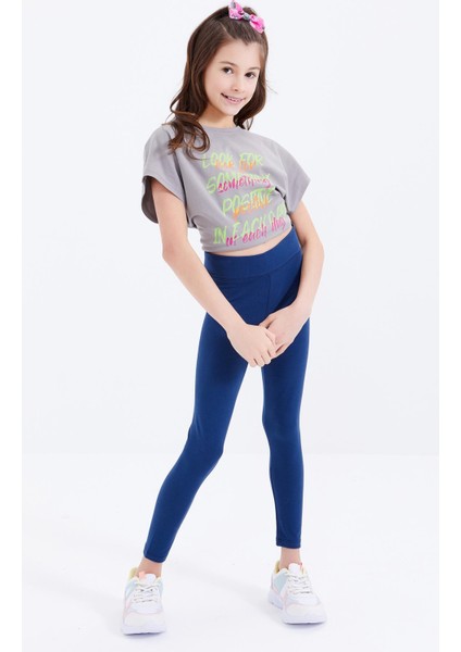 İndigo Yüksek Bel Dar Paça Kız Çocuk Tayt - 75047 indirimleri