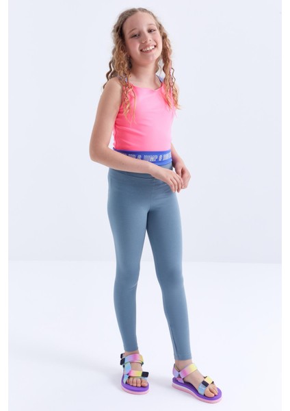 Mint Yeşili Yüksek Bel Dar Paça Kız Çocuk Tayt - 75047 indirimleri