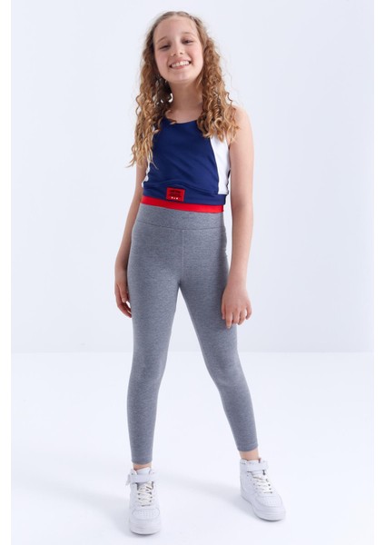 Gri Melanj Yüksek Bel Dar Paça Kız Çocuk Tayt - 75047
