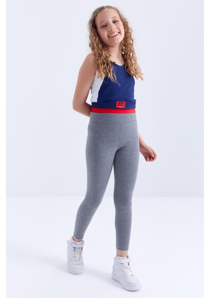 Gri Melanj Yüksek Bel Dar Paça Kız Çocuk Tayt - 75047 modelleri
