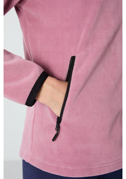 Gül Kurusu Dik Yaka Fermuarlı Rahat Form Kadın Polar Sweatshirt - 97173 modelleri