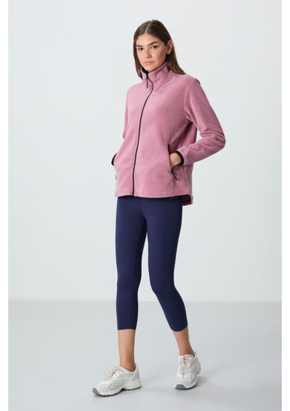 Gül Kurusu Dik Yaka Fermuarlı Rahat Form Kadın Polar Sweatshirt - 97173 fırsatları