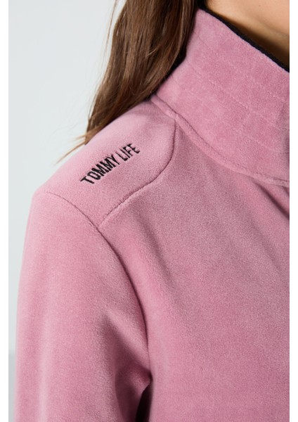 Gül Kurusu Dik Yaka Fermuarlı Rahat Form Kadın Polar Sweatshirt - 97173 indirimleri