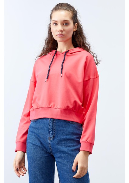 Fuşya Uzun Kol Rahat Form Kapüşonlu Kadın Sweatshirt - 97115 modelleri