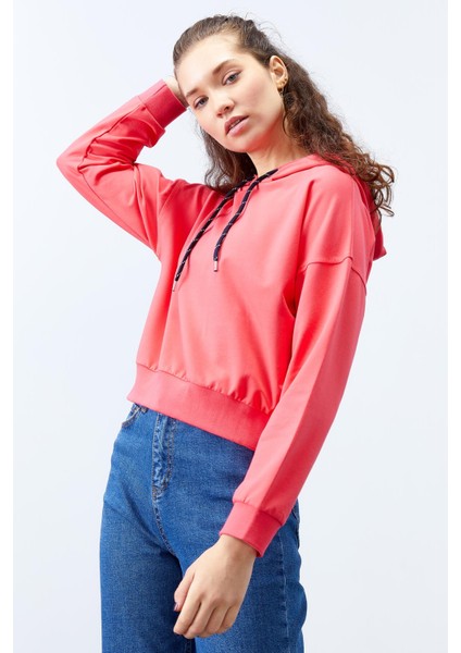 Fuşya Uzun Kol Rahat Form Kapüşonlu Kadın Sweatshirt - 97115 indirimleri
