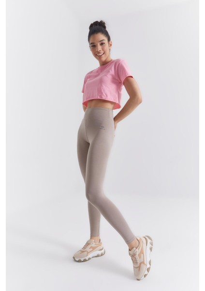 Koyu Bej Yüksek Bel Toparlayıcı Slim Fit Dar Paça Kadın Tayt - 94011