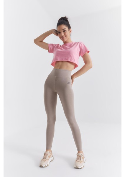 Koyu Bej Yüksek Bel Toparlayıcı Slim Fit Dar Paça Kadın Tayt - 94011 modelleri