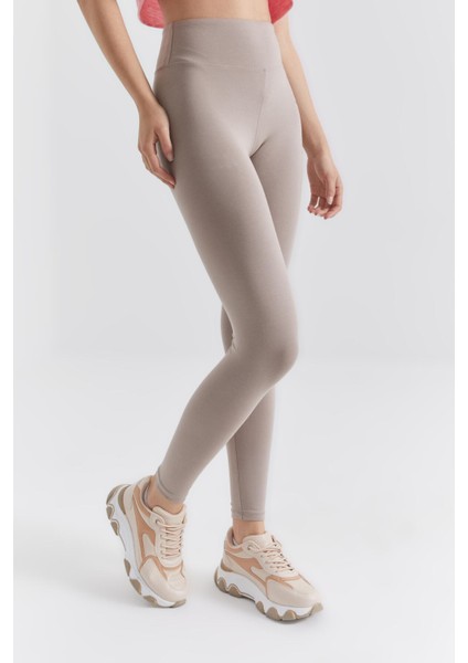 Koyu Bej Yüksek Bel Toparlayıcı Slim Fit Dar Paça Kadın Tayt - 94011 fırsatları