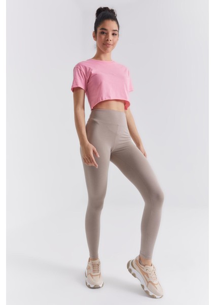 Koyu Bej Yüksek Bel Toparlayıcı Slim Fit Dar Paça Kadın Tayt - 94011 indirimleri