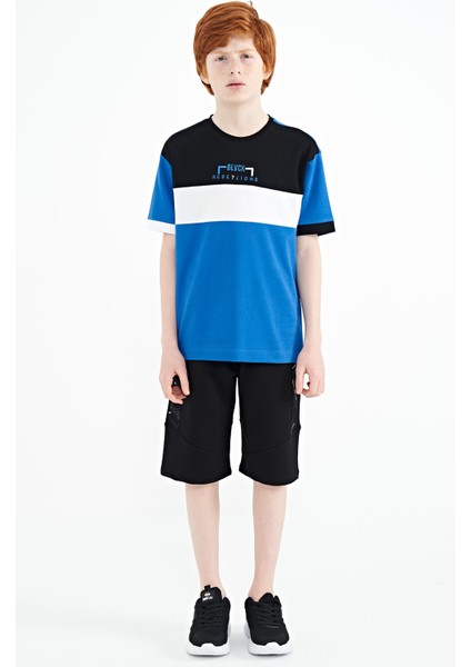 Saks Renk Geçişli Nakışlı Oversize Erkek Çocuk T-Shirt - 11159 fiyatları