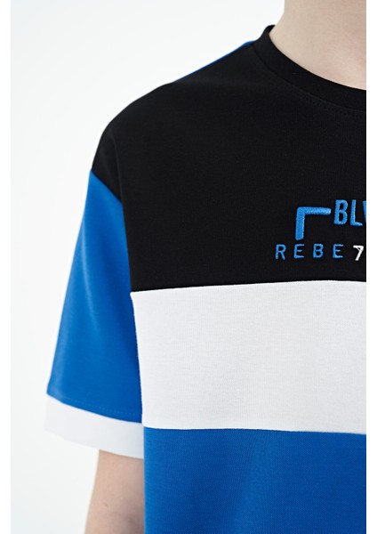 Saks Renk Geçişli Nakışlı Oversize Erkek Çocuk T-Shirt - 11159 indirimleri